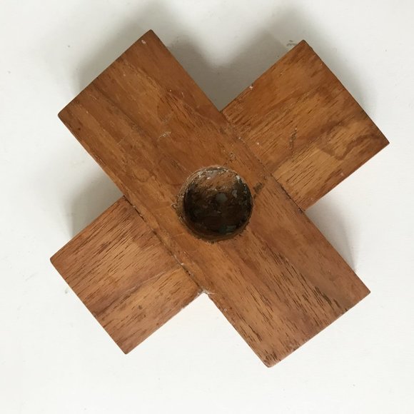 Handmade Wooden Cross Plus X Shaped Candlestick Candle Holders Set of 2 - Picture 7 of 9
